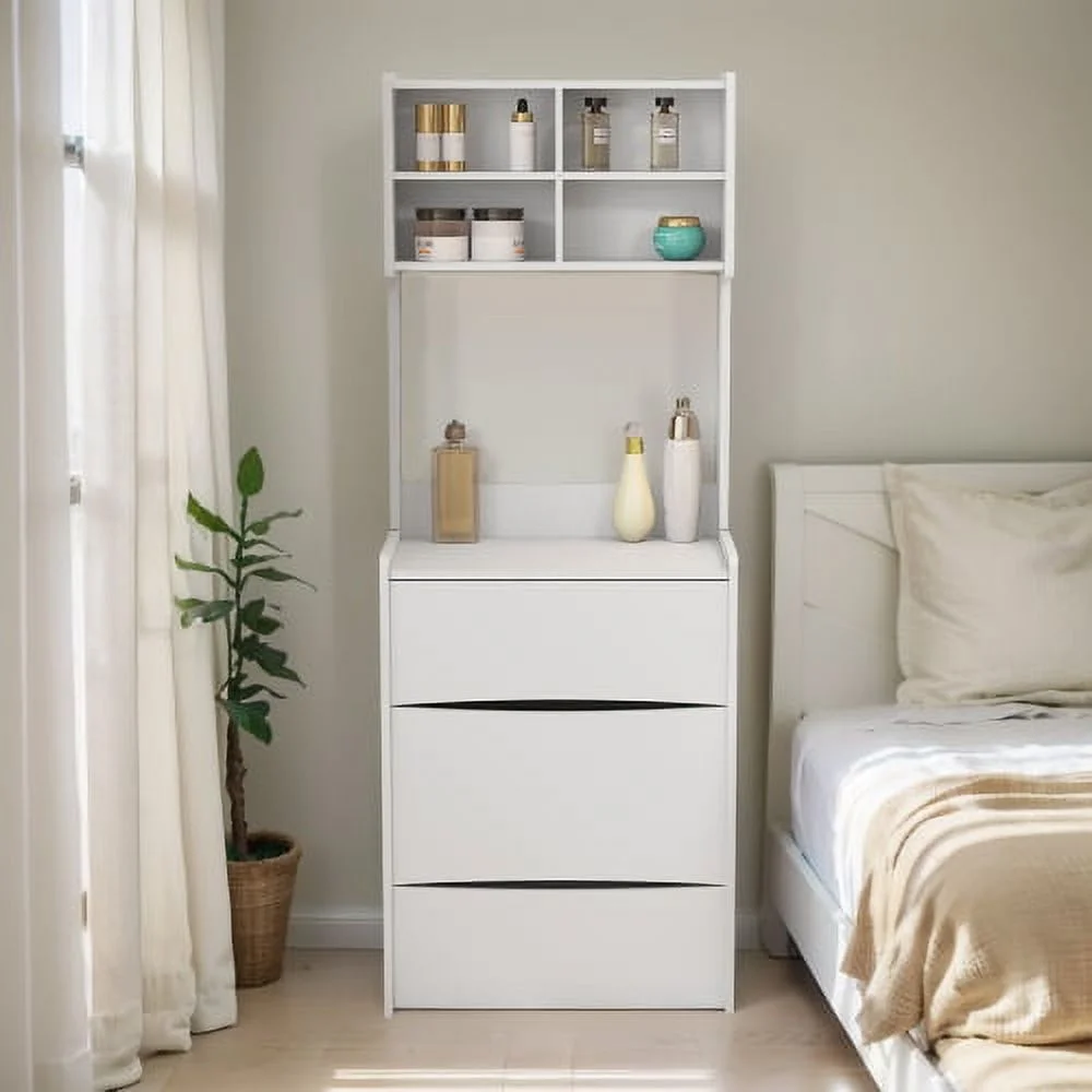 Compact Vanity Desk Set with Flip Top Mirror, LED Light, Makeup Vanity Table with Drawers for Small Space