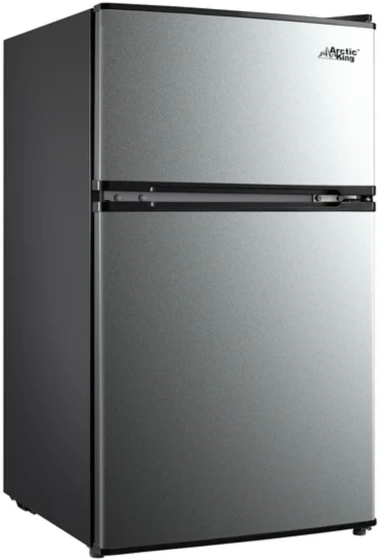 Mini Fridge with Freezer, 3.2 Cu ft, 2 Doors, Stainless Steel, King Arctic