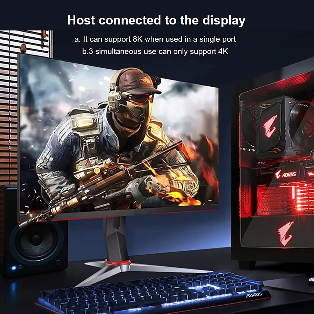 HEZOOMS 8k DisplayPort Splitter 1 in 3 Out 8K@30Hz 4K@144Hz DP 1.4 Splitter Triple MST SST Hub Adapter 1x3 Port for 1 DisplayPort Ultra HD Source to