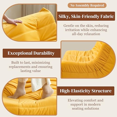 Bean Bag Chair for Adults - Suede & Microfiber Fireside Floor Chair, Comfortable Corner Lounge Sofa for Living Room, Bedroom, Office (3-Seater, Beige)