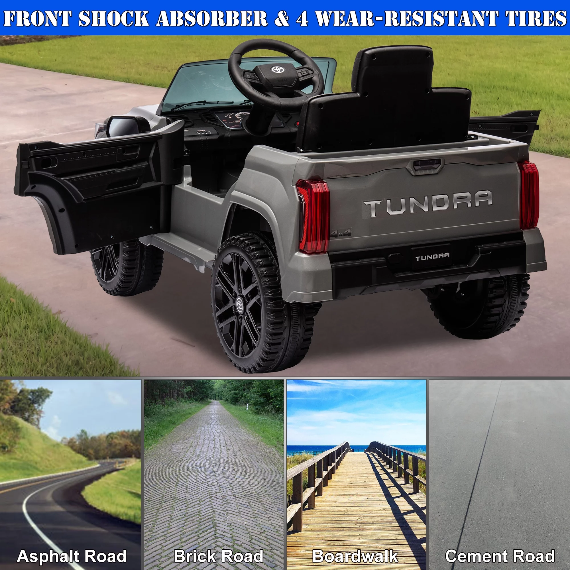 12 V Kids Ride on Car Officially Licensed Toyota Tundra Pickup, Battery Powered Toy Electric Car w/Remote Control, MP3, Bluetooth, LED Light