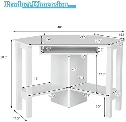 YZboomLife Corner Computer Desk  Triangle Corner Desk with Keyboard Tray and  Shelves  Compact Corner Writing Desk  Work Desk for Home Office  Small