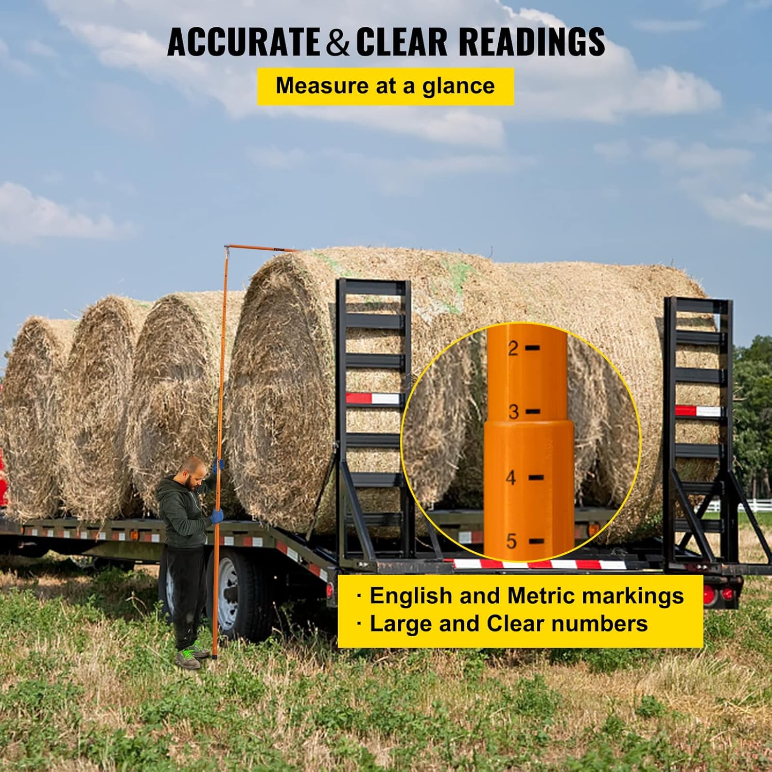 VEVOR Load Height Measuring Stick, 15' Sturdy Fiberglass Truck Height Stick with Adjustable Pole