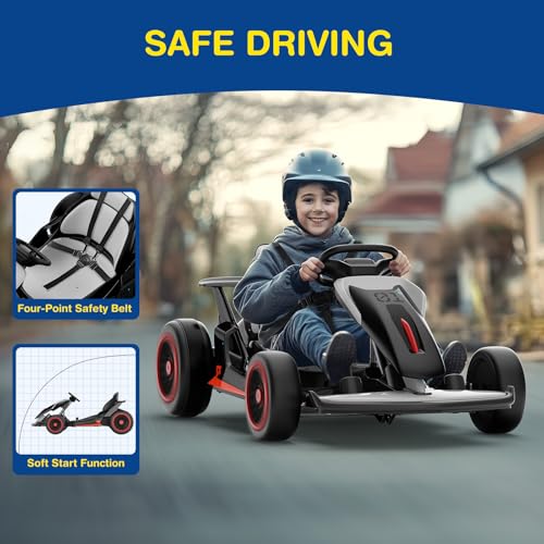 Planet X8 24V Electric Go Kart, 2x150W Drift Kart for Big Kids, 5-Point Safety Belt with Soft Start, Up to 8 MPH Racing Speed, 7AH Large Battery