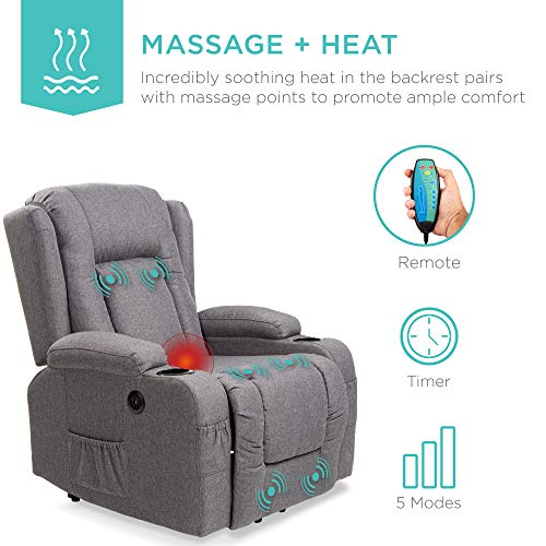 Best Choice Products Modern Linen Electric Power Lift Chair, Recliner Massage Chair, Adjustable Furniture for Back, Legs w/ 3 Positions, USB Port