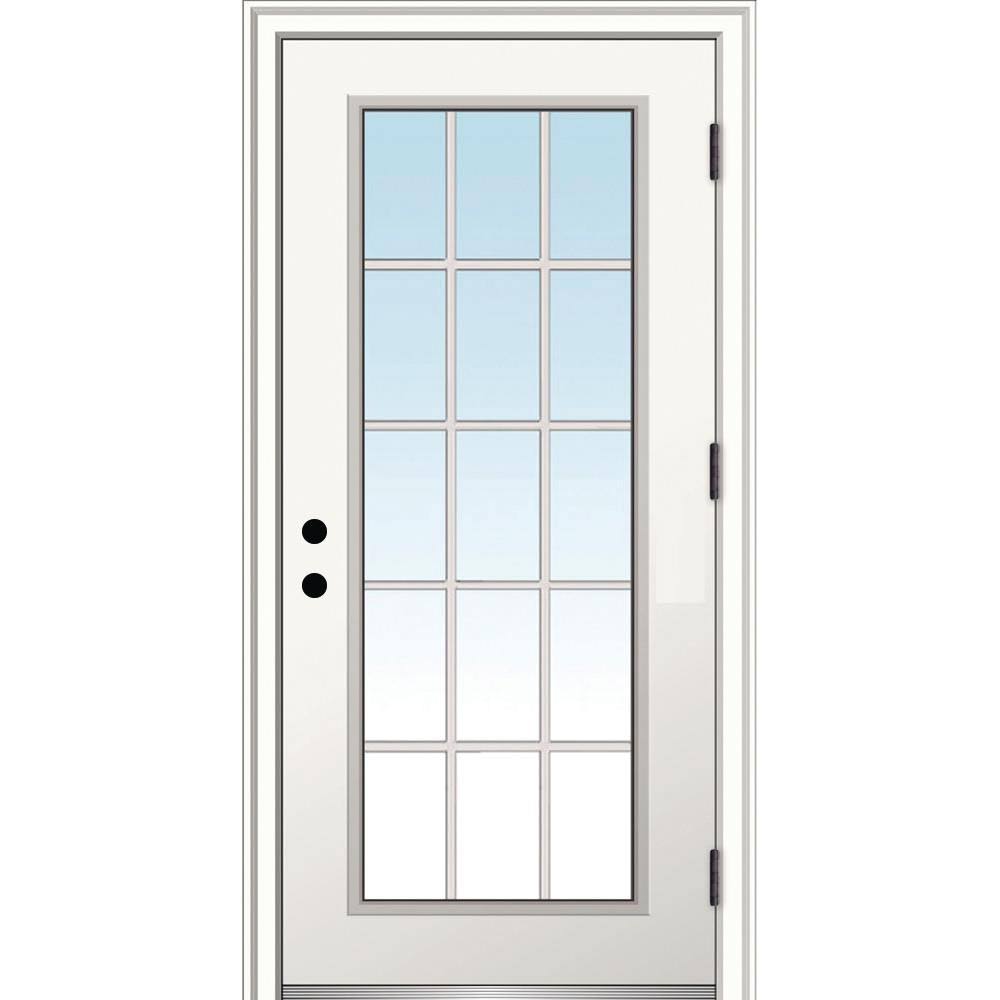 MMI Door 30 in. x 80 in. Classic Left-Hand Outswing 15 Lite Clear Primed Steel Prehung Front Door with Brickmould