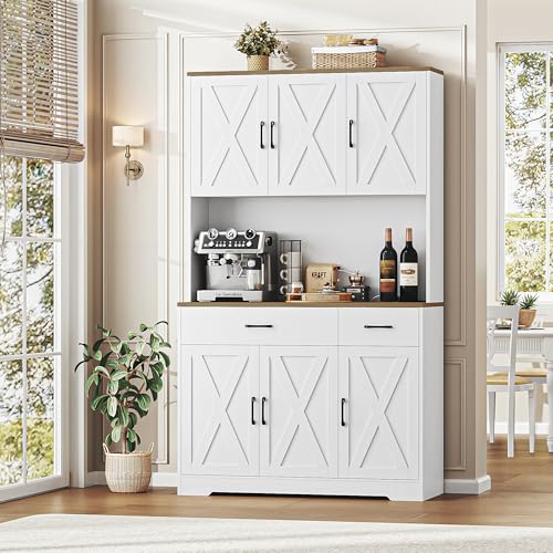 HOSTACK 71" Pantry Cabinet with Charging Station, Tall Kitchen Pantry Storage Cabinet with Microwave Stand