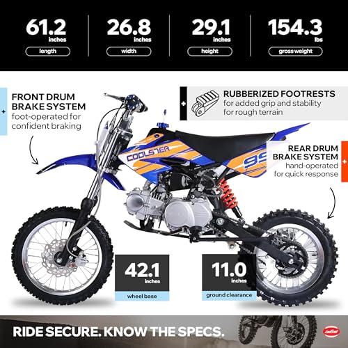 Coolster 125cc Dirt Bike for Kids & Adults - Gas Powered Manual Transmission Off-Road Pit Bike with Kick Start System, QG-214-2