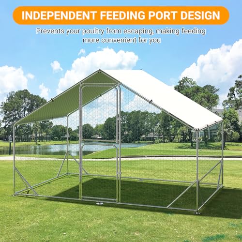 Large Metal Chicken Coop for 12-20 Chickens, Walk in Chicken Coop with Cover, Heavy Duty Poultry Cage for Chicken Run