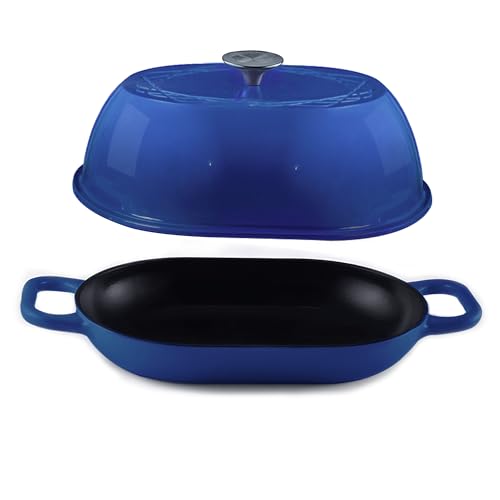 Enameled Cast Iron Dutch Oven for Professional Sourdough Bread Baking | 5.5 Quart Loaf Size Oval Cookware Pot with Lid | Triple-Layer Enamel Coating