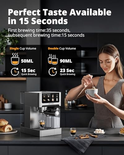 AIRMSEN 20 Bar Espresso Machine with Automatic Milk Frother for Home, Cappuccino & Latte Coffee Maker with Quick Brew Dual Boiler (1350W + 1000W)
