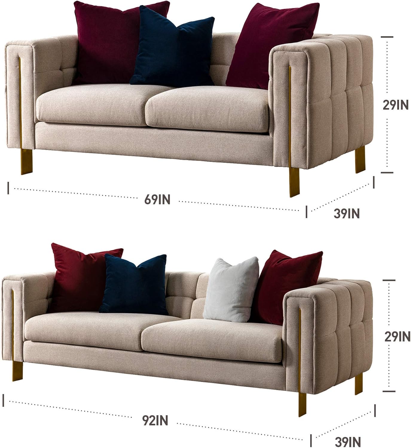 Acanva Modern Living Room Sofa Linen-Like Straight Arm, 69 W Loveseat, Beige