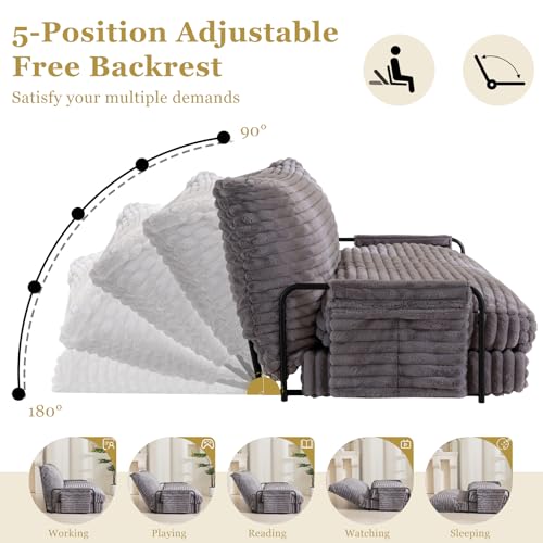 YOSHOOT Adjustable Lazy Floor Sofa, Convertible Bean Bag Sofa Bed Couch, 5-Position Foldable Sleeper Chair with Armrest