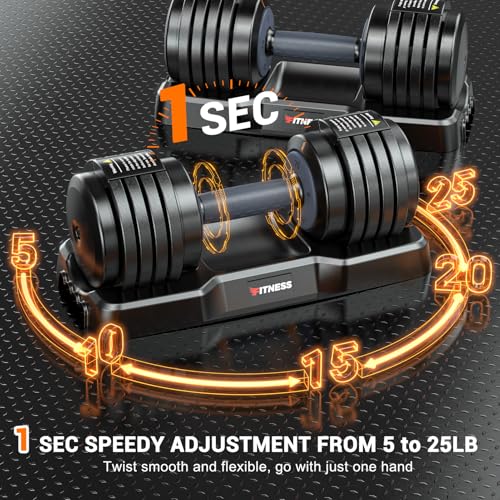 Adjustable Dumbbells Set of 2, 1-Sec Adjustable Weights Dumbbells Set, 5 in 1 Free Dumbbell with Anti-Slip Texture Handle