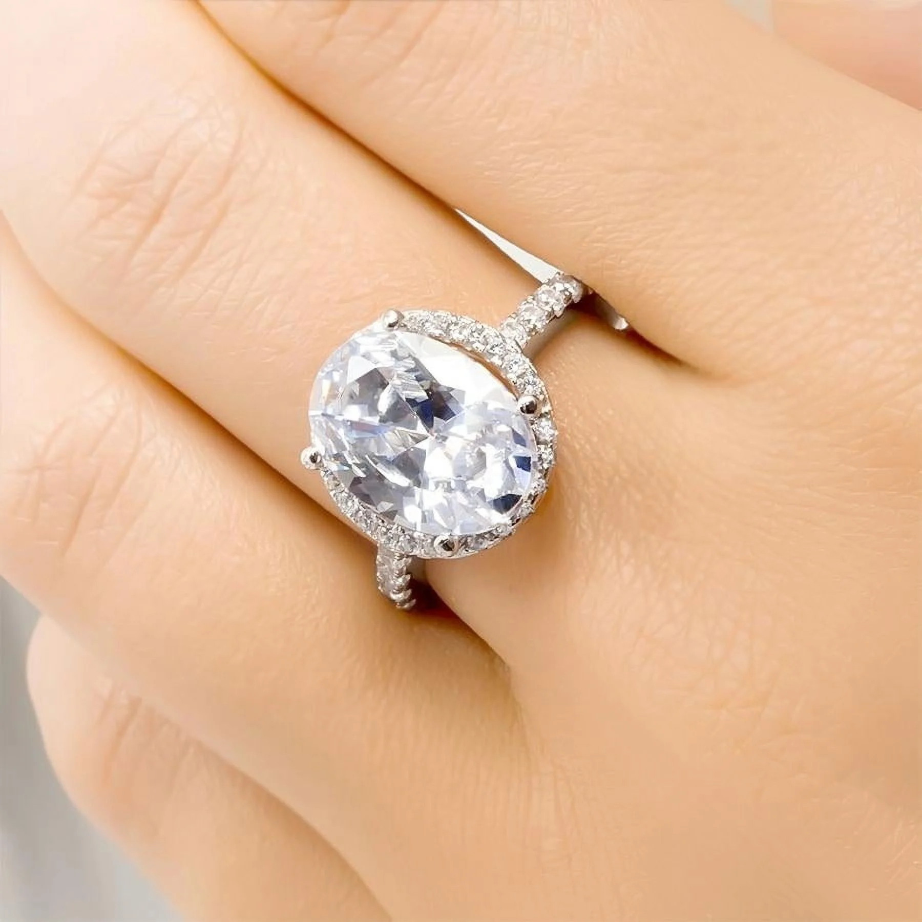 6.0 Carat Womens Promise Engagement Ring Oval Cut Halo Sterling Silver