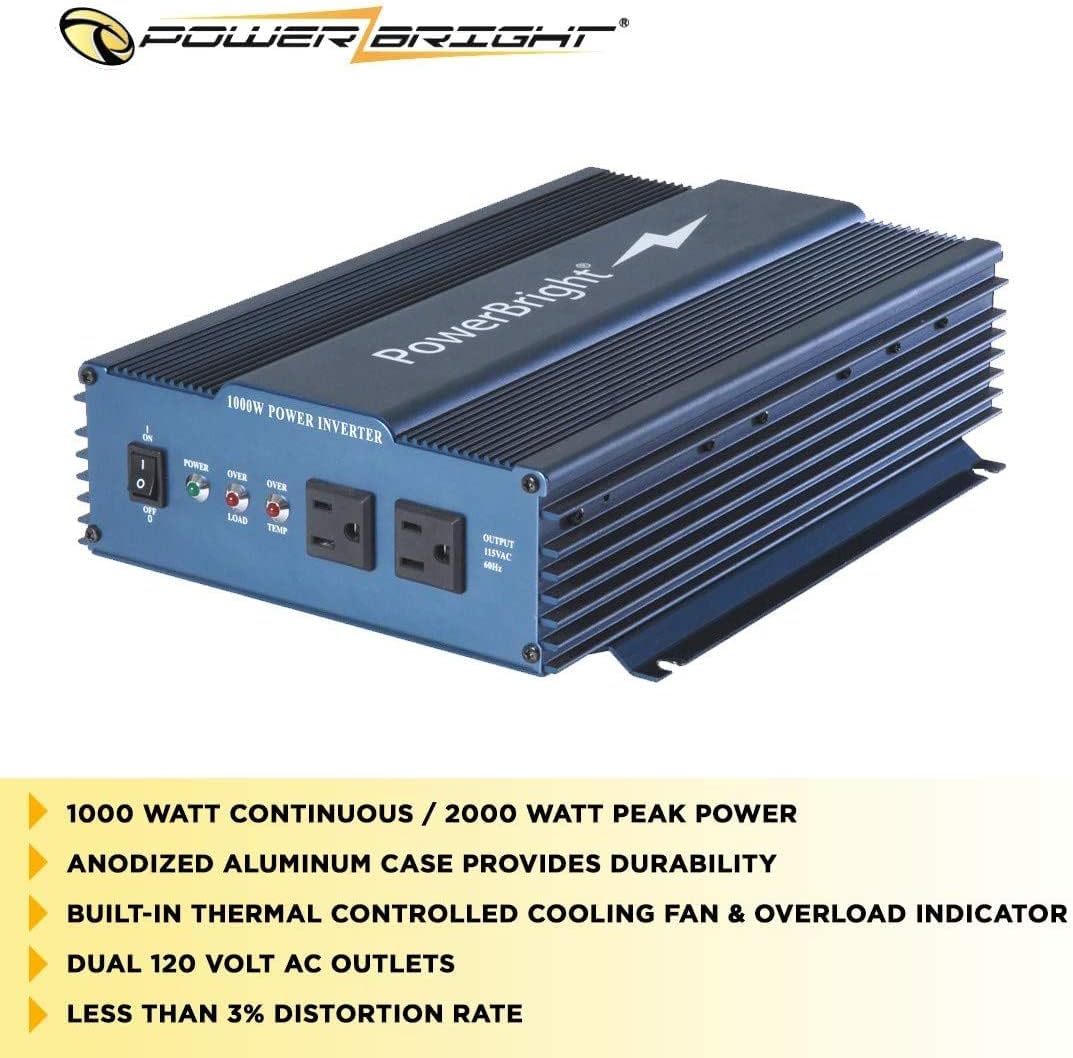 PowerBright 24 Volts Pure Sine Wave Power Inverter 300 Watt, True Sine Continuous 24 Volt DC to 120 Volt AC - Perfect for an Emergency, Hurricane
