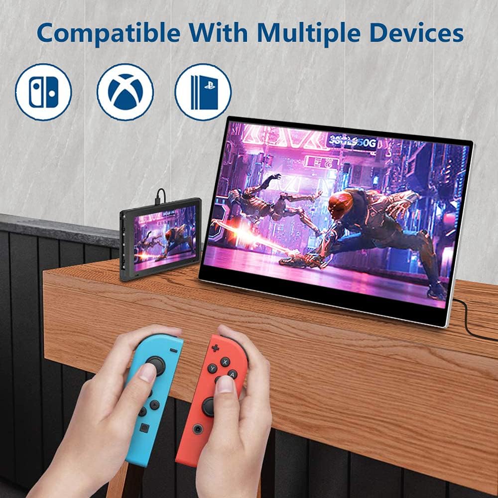 Portable Monitor Portable Touch Monitor Corkea 14 Inch 3840x2160 Laptop Monitor, USB-C/HDMI/Mini DP Display, with Rear Folding Kickstand Speakers
