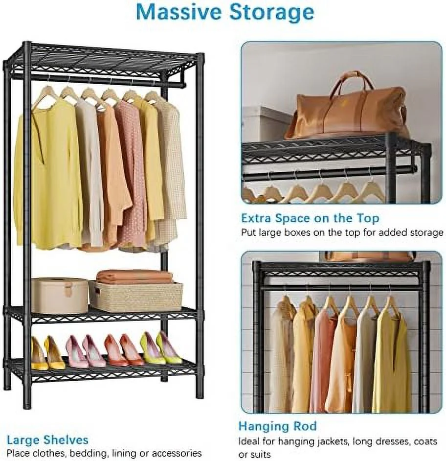 V1S 3 Tiers Garment Racks With Cover Clothing Rack For Hanging Clothes Free Standing Wardrobe Closet For Small Spaces Heavy Duty Clothes Rack