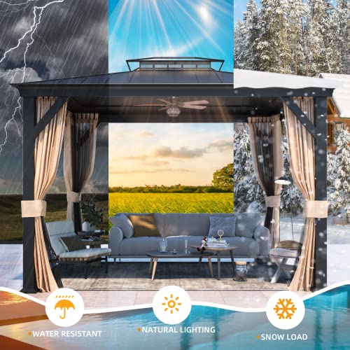 EROMMY 12'x20' Hardtop Gazebo Double Roof Galvanized Steel Canopy Outdoor Aluminum Frame Permanent Metal Pavilion with Netting and Curtains for Patio