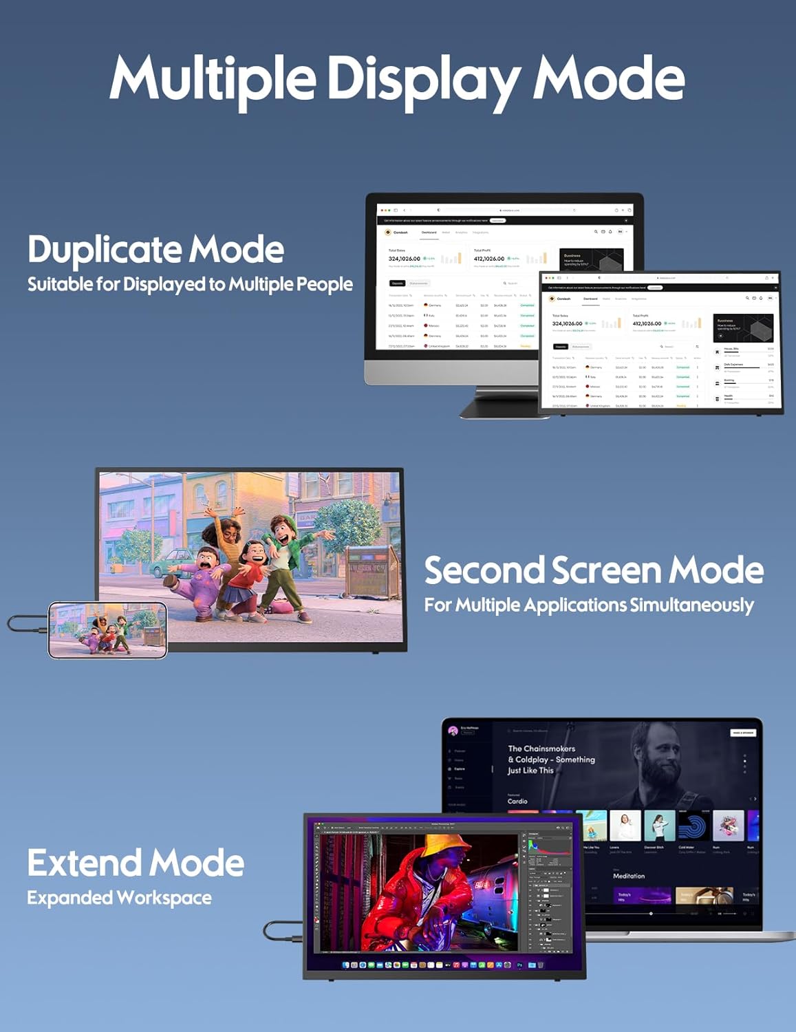 HONGO 18.5 inch 100Hz Portable Monitor 1080P, Large Portable Monitor Stand, FHD IPS Screen HDR Gaming Display