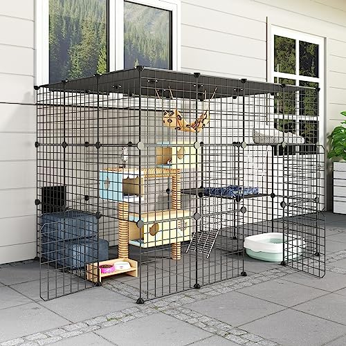 Eiiel OutdoorCat Cages Enclosure with Super Large Enter Door, 55.1Lx41.3Wx41.3H Cat House Balcony Playpen Platforms