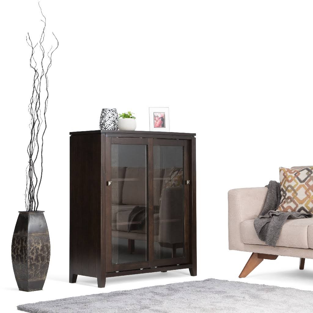 Simpli Home Cosmopolitan Solid Wood Medium Storage Cabinet in Mahogany Brown