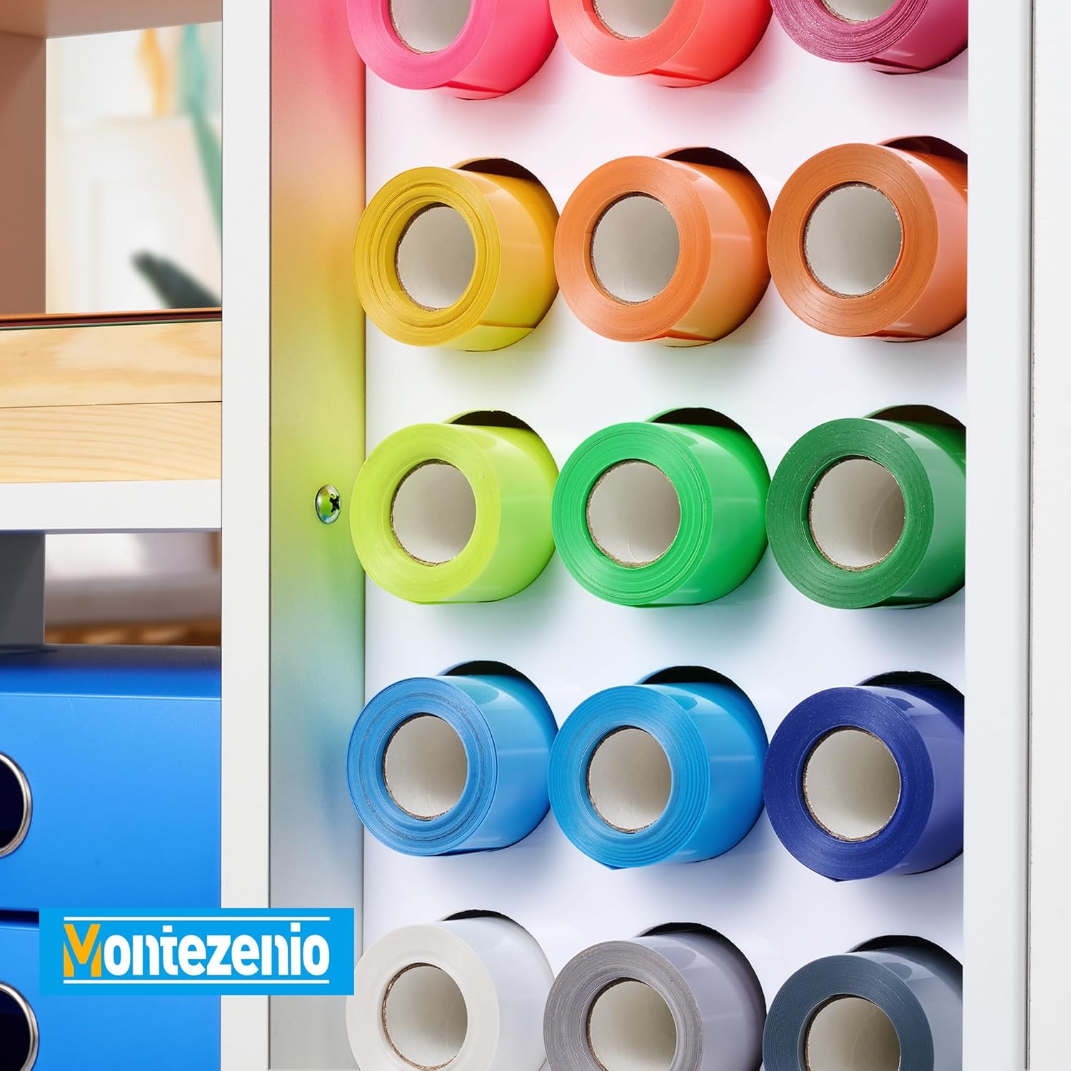 Rolling Cricut Craft Storage, Mobile Cricut Vinyl Organization Storage with 23 Vinyl Roll Holder, Craft Table Stand with Wheels