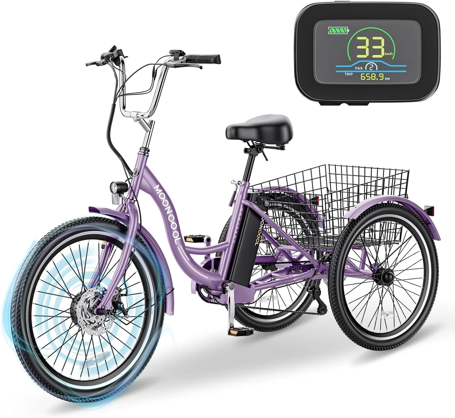 Mooncool 24 26 3 Wheel Electric Tricycle for Adults