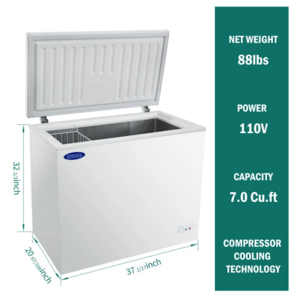 ORIKOOL Chest Freezer 7.0 Cu.ft Solid Top Commercial Deep Chest Freezers with Lockable Stay-Open Lid Painted for Back-of-House Bulk Storage