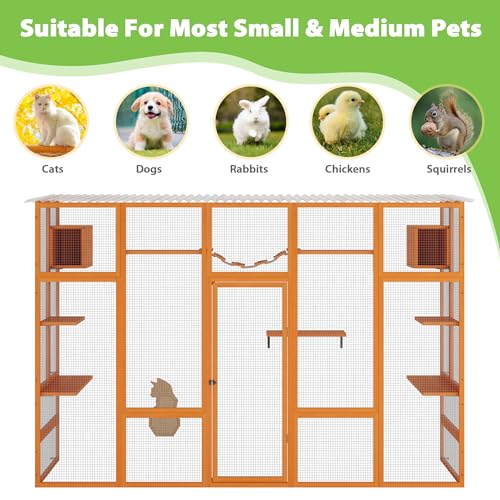 COZIWOW Catio Outdoor Cat Enclosure Window Catios for Indoor Cats Outside Patio Wooden Cattery with Large Door, Walks, Waterproof Roof, Resting Box