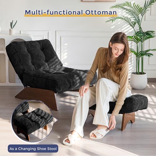 MAXYOYO Accent Chair with Ottoman Adjustable Backrest, Tufted Living Room Chair Upholstered Lounge Chair with Footrest Set