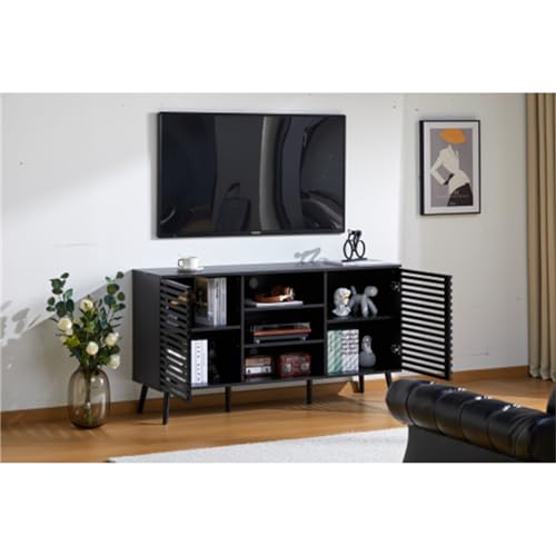 Mid-Century Modern TV Stand | 55" Wood Entertainment Center TV Console Table with Storage Hollow Door