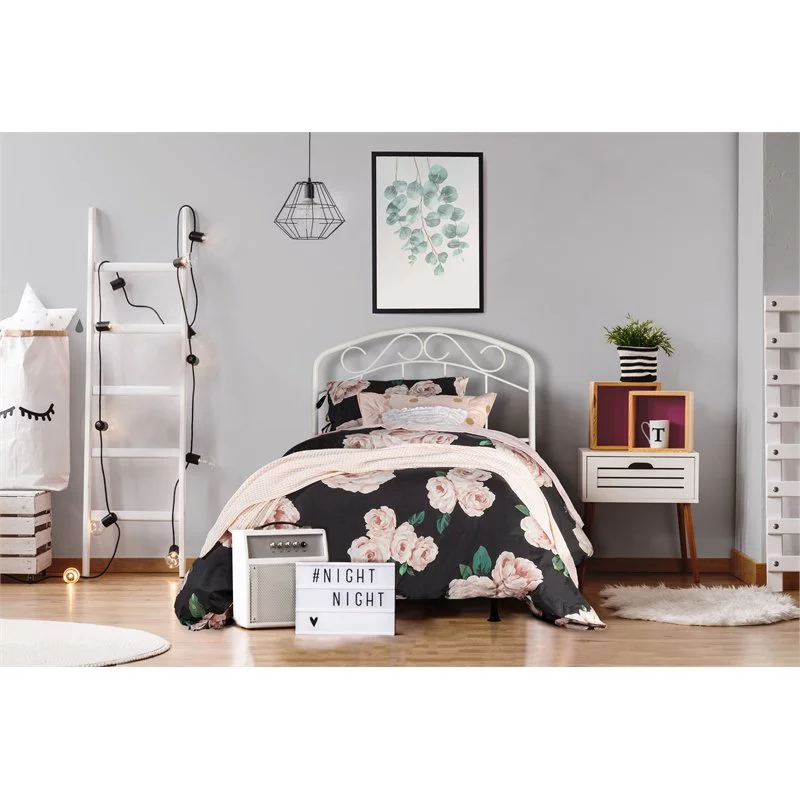 Hillsdale Furniture Jolie Arched Scroll Metal Twin Headboard in Textured White
