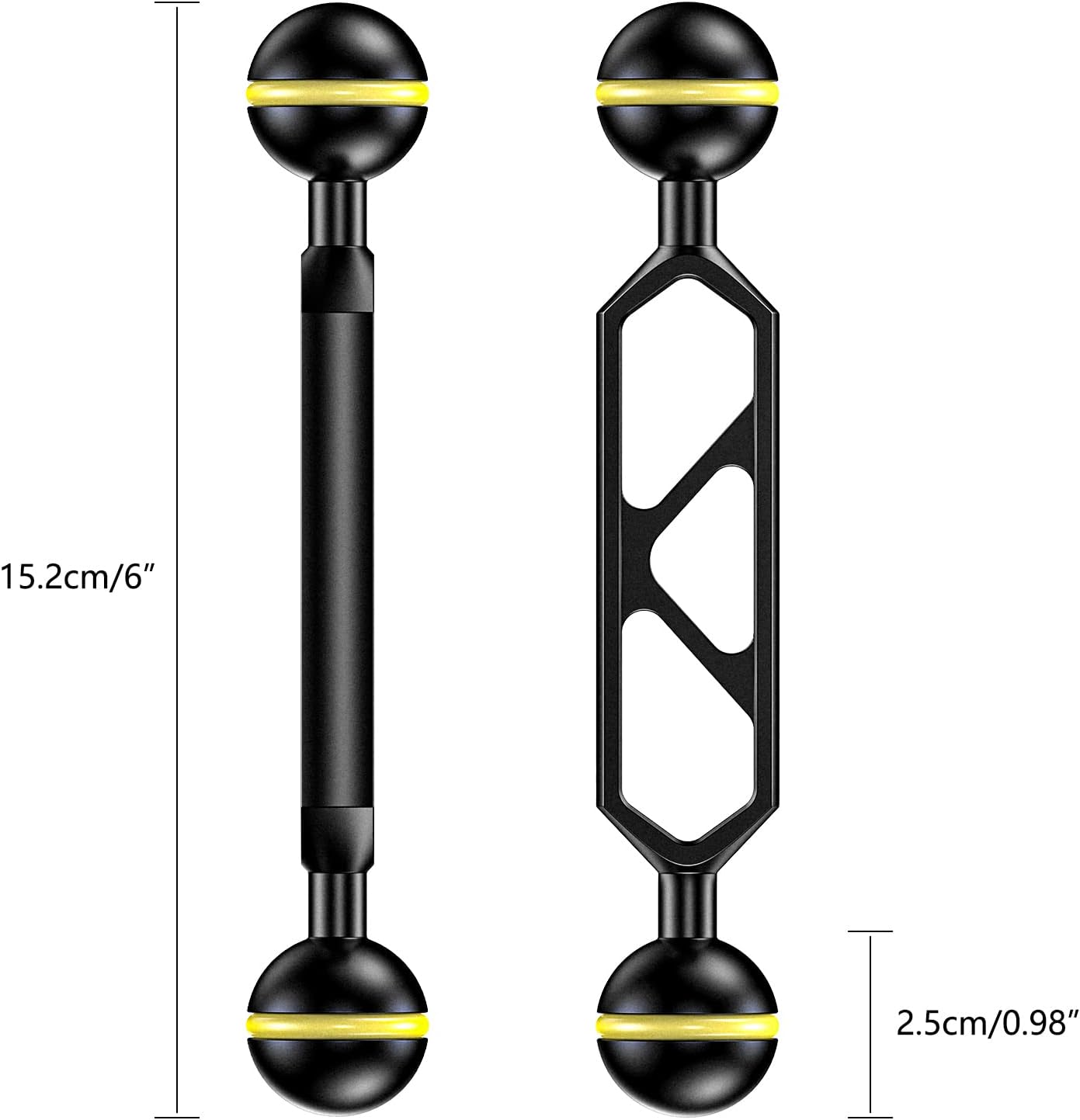 Seafrogs 4&rdquo;Aluminum Alloy Underwater System, Connector Ball Head, Aluminum Alloy Dual Balls Arm for Strobe/Video Light/Diving Camera Tray