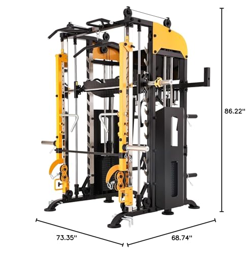 Altas Strength Smith Machine with Lever Arms Pulley Ratio 2:1 Squat Rack Pull Up Bar Upper Body Strength Training Leg Developer Light Commercial Home
