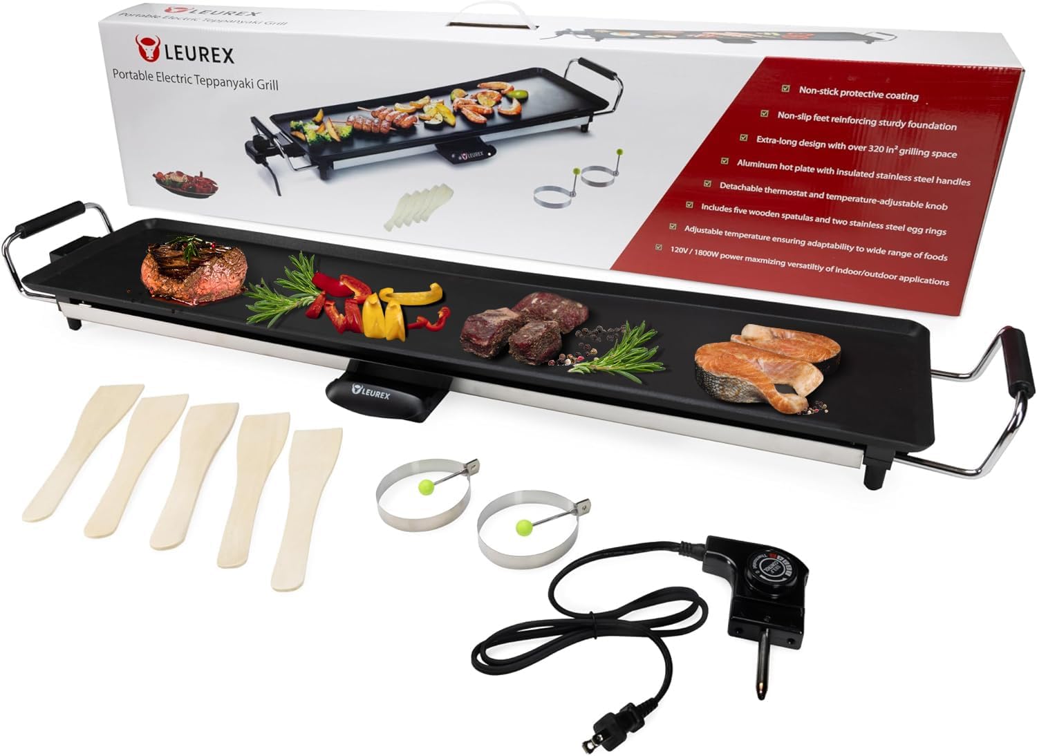 Premium Heavy Duty 35” Electric Portable Nonstick Teppanyaki Hibachi Grill Leurex Extra Large Table Top Griddle BBQ Barbecue Indoor Outdoor Camping