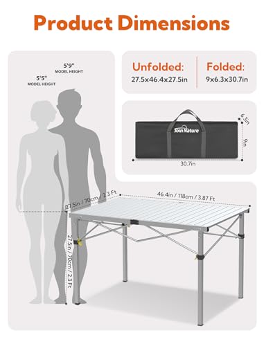 Portable Outdoor Camping Table Large for 2-6 Person - Foldable Camp Table with Aluminum Roll-Up Top & Carry Bag for BBQ, Tailgating, Backyard