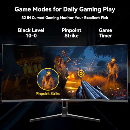 SANSUI 32 Inch Curved 240Hz Gaming Monitor High Refresh Rate, FHD 1080P Gaming PC Monitor HDMI DP1.4, Curved 1500R, 1Ms MPRT, HDR,Metal Stand