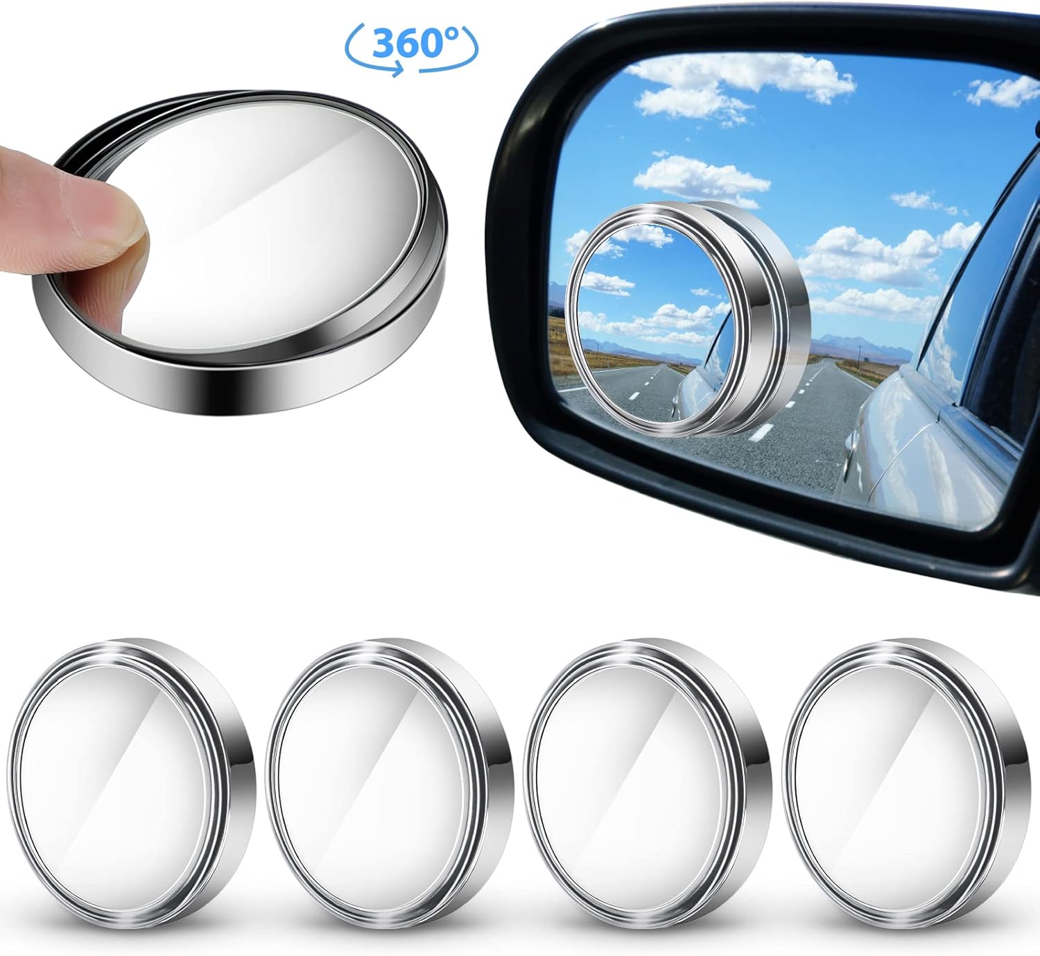 4 Pieces Blind Spot Mirrors Car Rear View Mirrors Wide View Angle Mirror Round HD Glass Convex Mirror Adjustable with Frame for Cars SUV Trucks