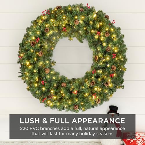 Best Choice Products 60in Large Artificial Pre-Lit Fir Christmas Wreath Holiday Accent Decoration w/ 300 LED Lights, 930 PVC Tips