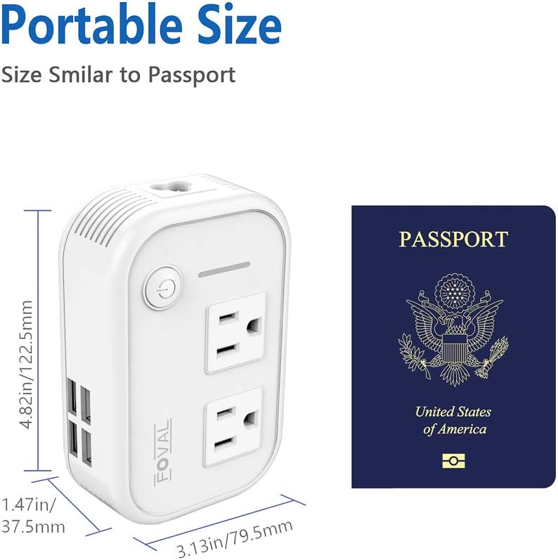 FOVAL International Travel Adapter Power Step Down 220v to 110v Voltage Converter with 4-port USB in UK European Italy Asia more than 150 Countries