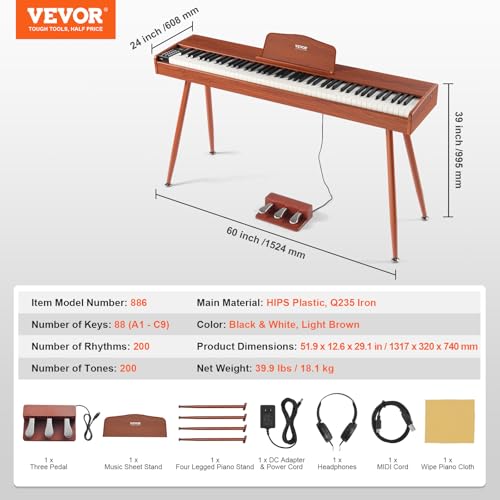 VEVOR Weighted Digital Piano, 88 Key Fully Weighted Keys