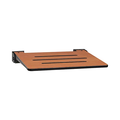 Seachrome 18 inch Silhouette Slimline Folding Wall Mount Shower Bench Seat, Rustic Teak Seat with Silver Frame