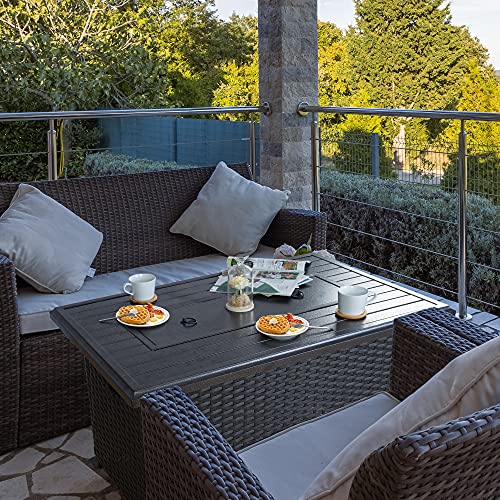 Kozyard Outdoor Patio Propane Gas Fire Pit Table - 50,000 BTU Wicker Design with Aluminum Tabletop, Glass Wind Guard