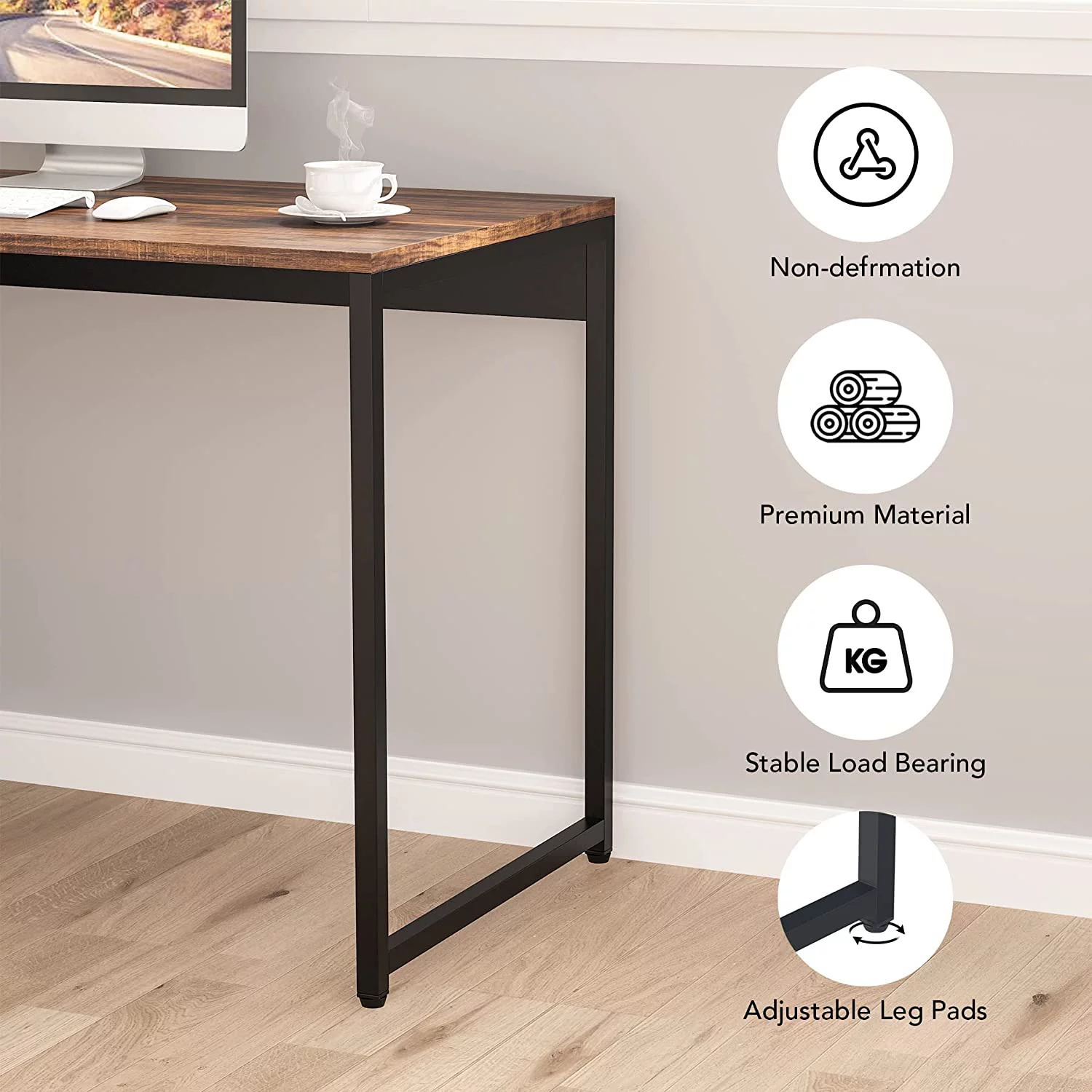 L Shaped Desk with File Cabinet  59 inch Large L-Shaped Office Desks with  Computer Corner Desks with Heavy-Duty Metal Frame Black Rustic Brown