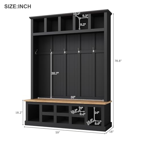 LUMISOL Wide Entryway Hall Tree with Storage Bench, 78''H Entryway Shoe Cabinet with Cube Storage