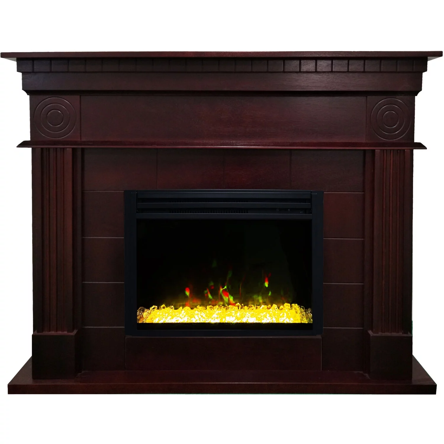 Cambridge 48"x14"x38" Traditional Shelby Electric Fireplace Mantel with Remote Control, Enhanced, Deep Crystal Insert with Color Changing LED Lights