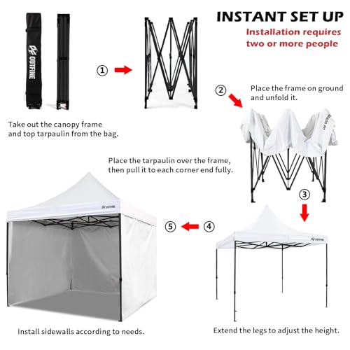 OUTFINE Heavy Duty Canopy 10x10 Pop Up Commercial Canopy Tent with 3 Side Walls Instant Shade, Bonus Upgrade Roller Bag, 4 Weight Bags