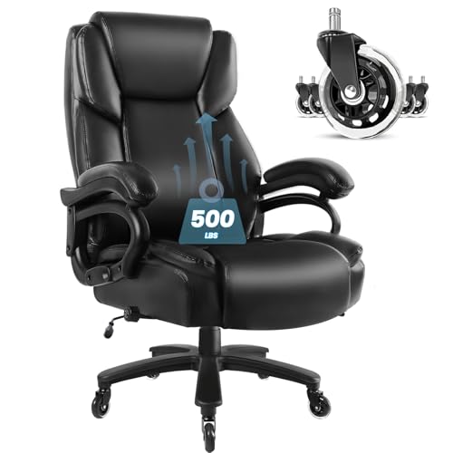 Big and Tall Office Chair 500lbs, Heavy Duty Executive Office Leather Chair for Heavy People