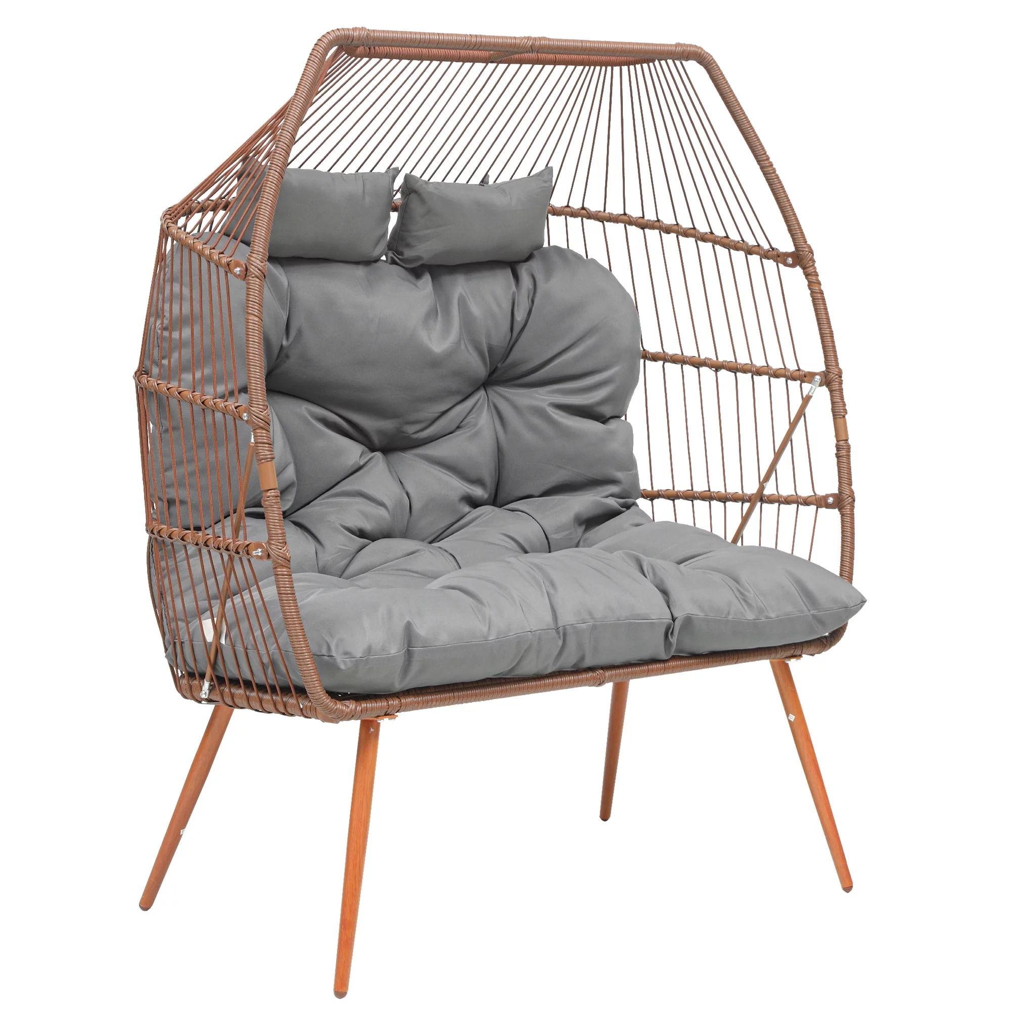 Dextrus Double Egg Chair with Legs 2 Person Wicker Egg Chair Indoor Outdoor Patio Egg Chair with Cushions 510lbs for Patio, Bedroom